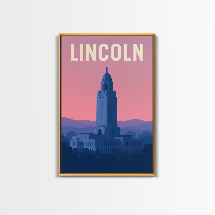 Lincoln Nebraska Travel Poster, Canvas Print, Mid Century City Wall Art, Lincoln Poster Print, City Travel Prints, Art Print, Wall Decor