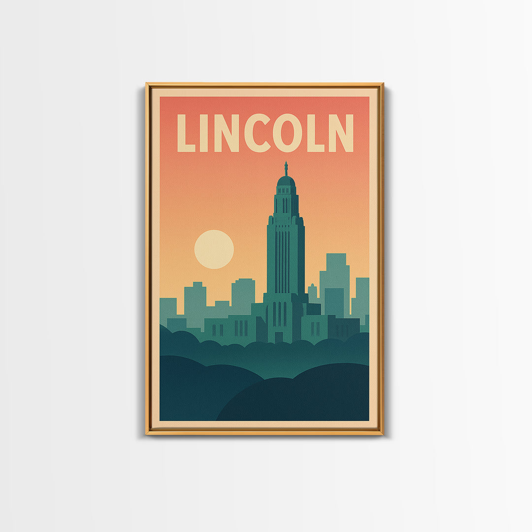 Lincoln Travel Poster, Canvas Print, Classic Travel Poster Art, Lincoln Travel Art, Gift For Travelers, City Art Print, Mid Century Wall Art