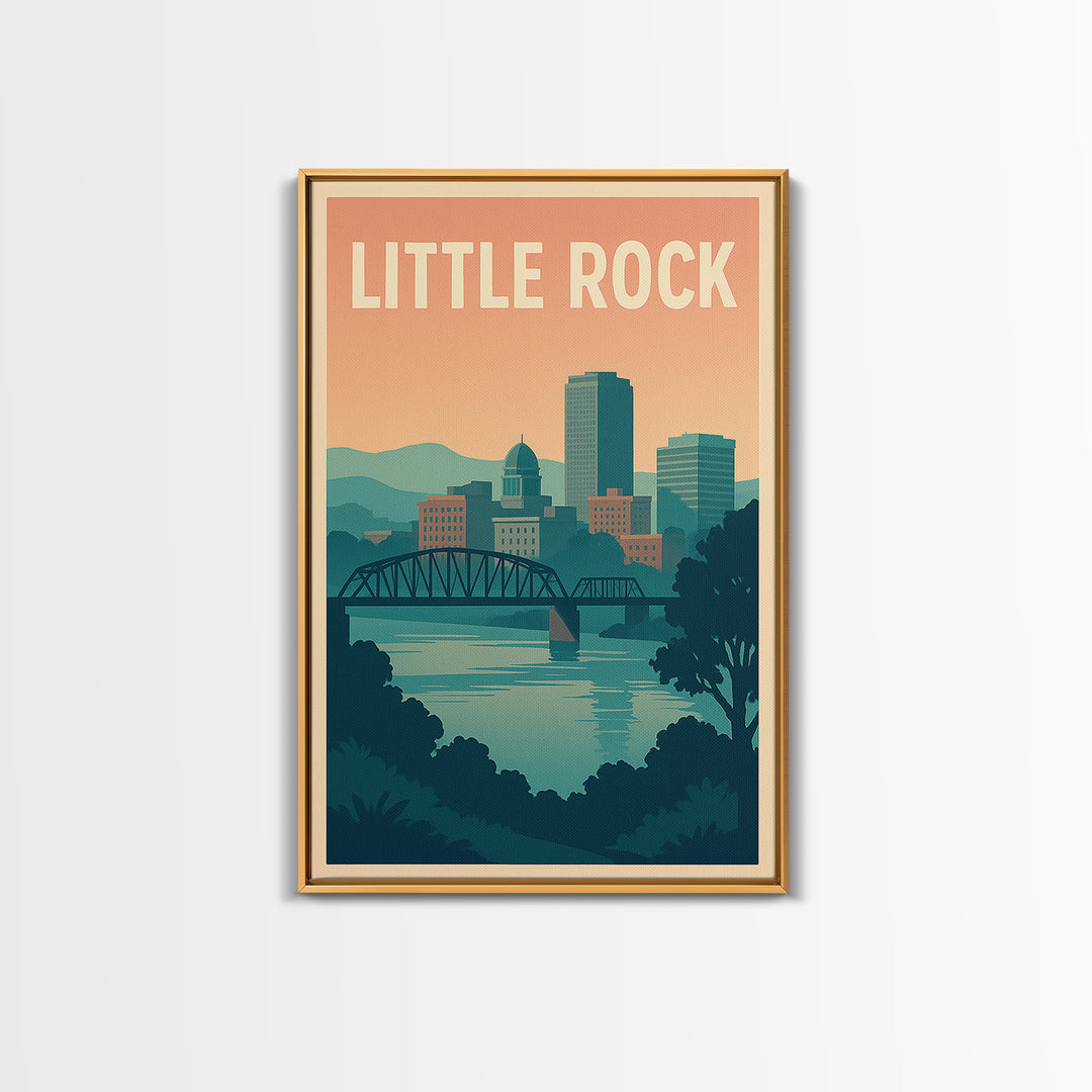 Little Rock Arkansas Travel Poster, Canvas Print, Retro Sunset Skyline Art, Little Rock City Art, Home Office Decor, Retro Travel Print