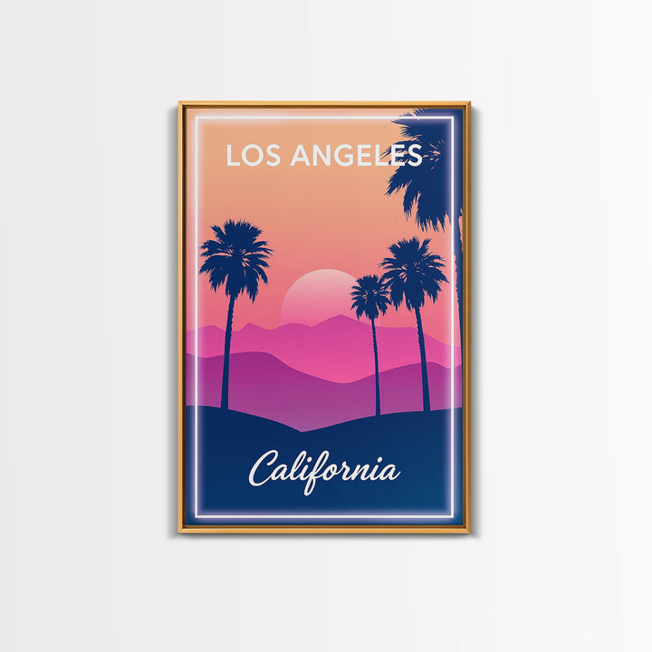 Los Angeles Travel Poster, Framed Canvas Print, Retro Sunset Skyline Art, Los Angeles Travel Art, Retro Travel Print, City Travel Prints