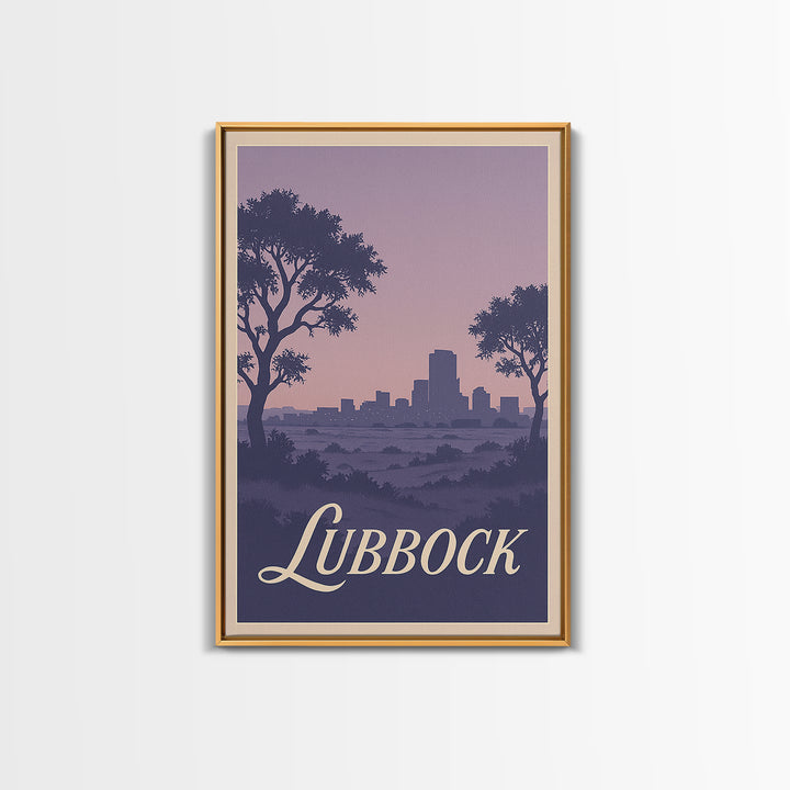 Lubbock Travel Poster, Framed Canvas Print, Retro Sunset Skyline Art, Lubbock Wall Art, Wanderlust Decor, Modern Wall Decor, Art Print