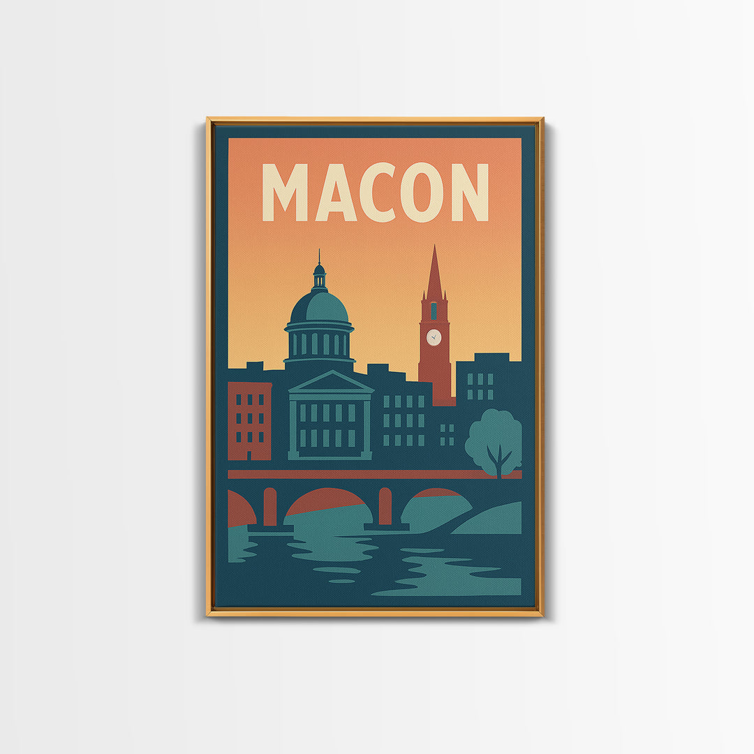 Macon Travel Poster, Framed Canvas Print, Classic Travel Poster Art, Macon City Art, City Travel Prints, Fine Art Print, Vintage City Art