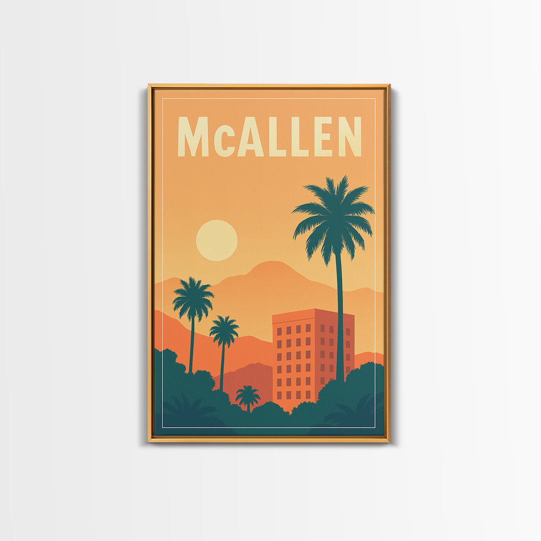 Mcallen Travel Poster, Framed Canvas Print, Mid Century City Wall Art, Mcallen Art Print, Mid Century Wall Art, Gift For Travelers