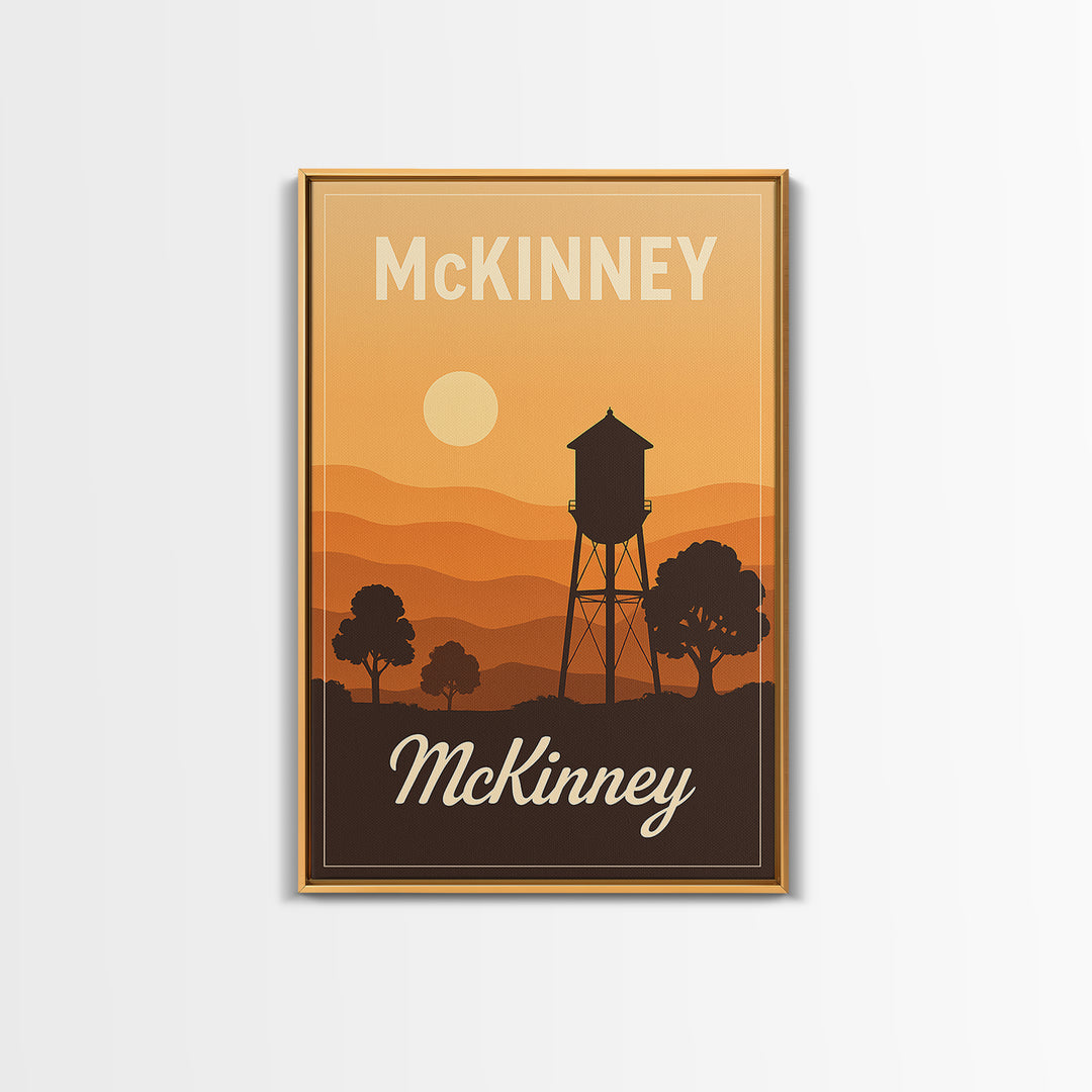 Mckinney Texas Travel Poster, Canvas Print, Retro Sunset Skyline Art, Mckinney Travel Art, Vintage Travel Art, Vintage Travel Print