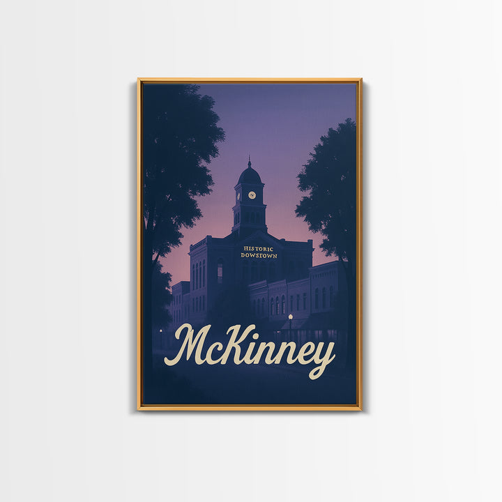 Mckinney Travel Poster, Framed Canvas Print, Classic Travel Poster Art, Mckinney City Art, Vintage City Poster, Retro Travel Print