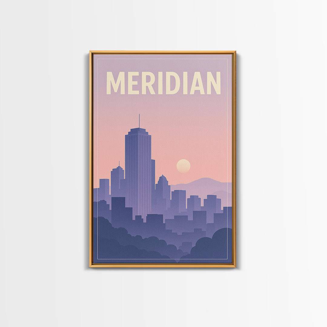 Meridian Idaho Travel Poster, Framed Canvas Print, Classic Travel Poster Art, Meridian Travel Art, Mid Century Wall Art, City Travel Prints