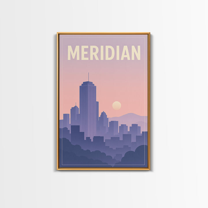Meridian Idaho Travel Poster, Framed Canvas Print, Classic Travel Poster Art, Meridian Travel Art, Mid Century Wall Art, City Travel Prints