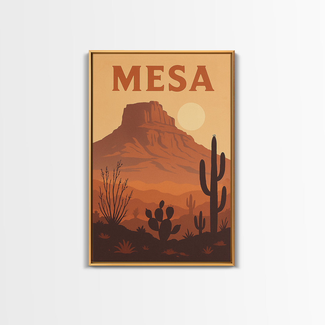 Mesa Arizona Travel Poster, Canvas Print, Retro Sunset Skyline Art, Mesa Poster Print, City Art Print, Vintage City Art, City Travel Prints