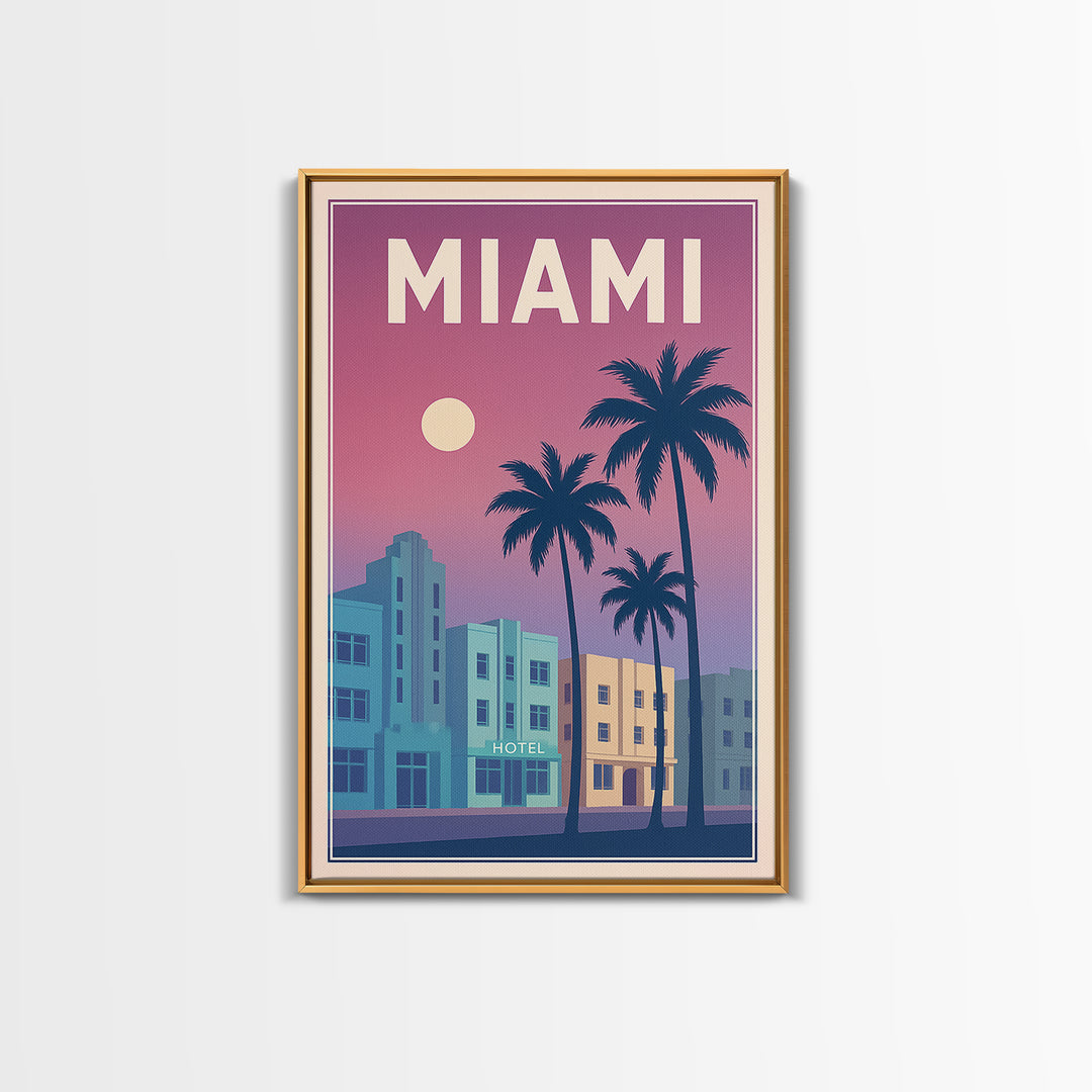 Miami Florida Travel Poster, Canvas Print, Classic Poster Art, Miami Poster Print, City Art Print, Watercolor Skyline Art, Travel Art