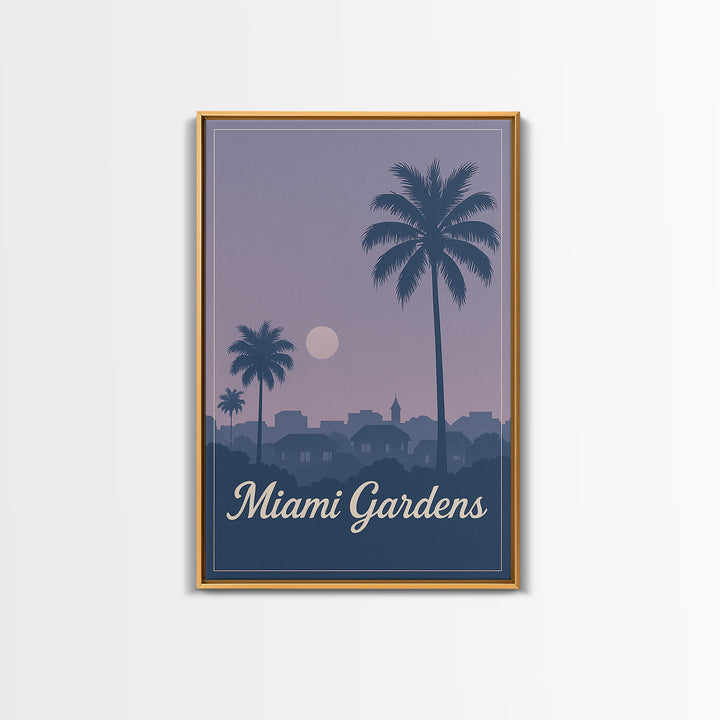 Miami Gardens Travel Poster, Canvas Print, Vintage Travel Poster Art, Miami Gardens Art Print, Living Room Wall Art, Travel Wall Art