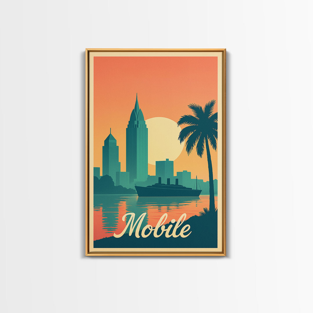 Mobile Alabama Travel Poster, Framed Canvas Print, Classic Travel Poster Art, Mobile Poster Print, Gift For Travelers, Travel Wall Decor