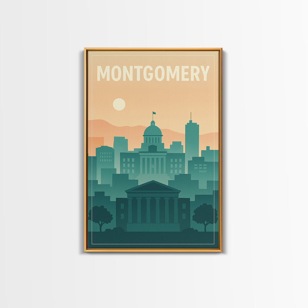 Montgomery Travel Poster, Canvas Print, Mid Century City Wall Art, Montgomery City Art, Mid Century Wall Art, Gift For Travelers