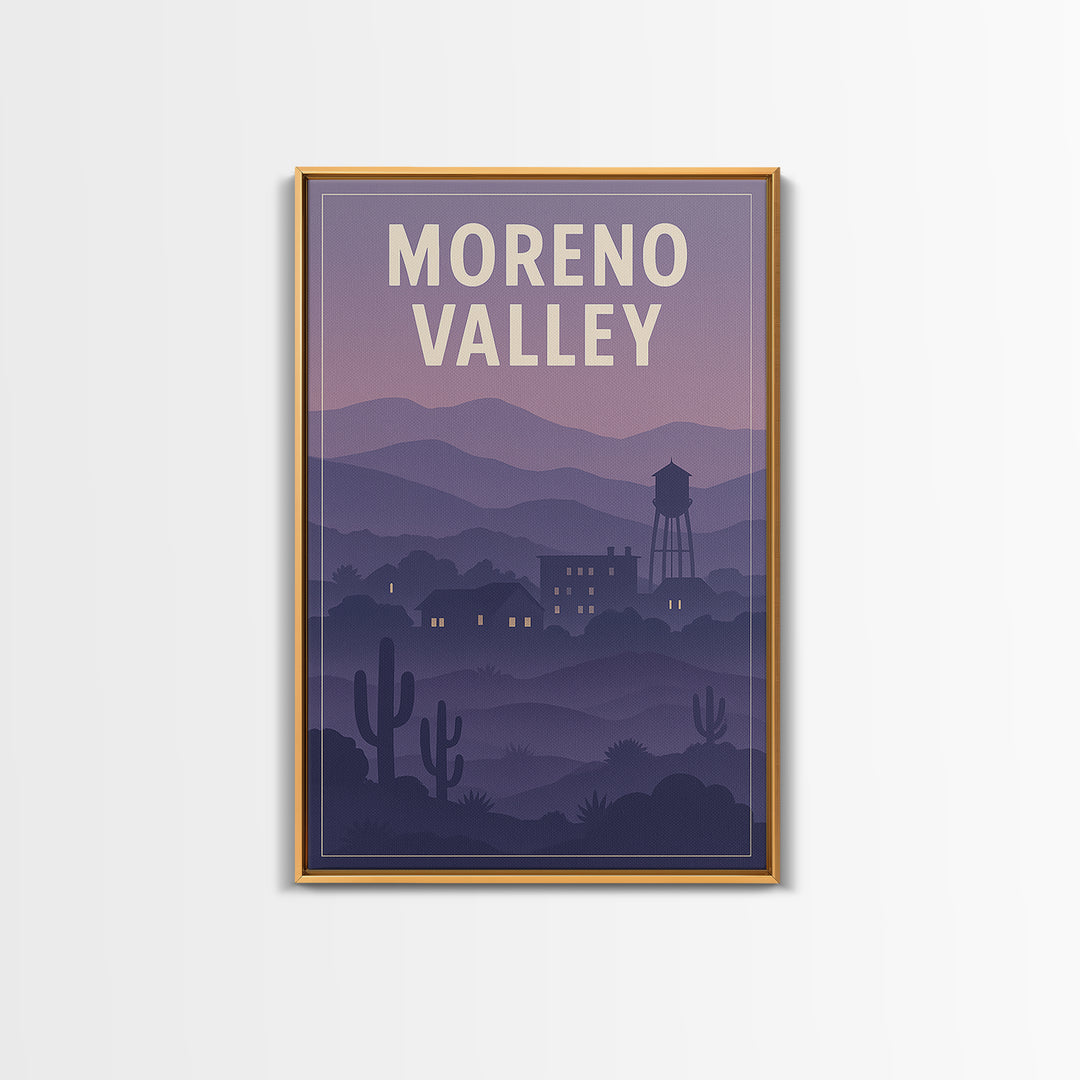 Moreno Valley California Travel Poster, Canvas Print, Retro Sunset Skyline Art, Moreno Valley Art Print, Wanderlust Decor, City Art Print