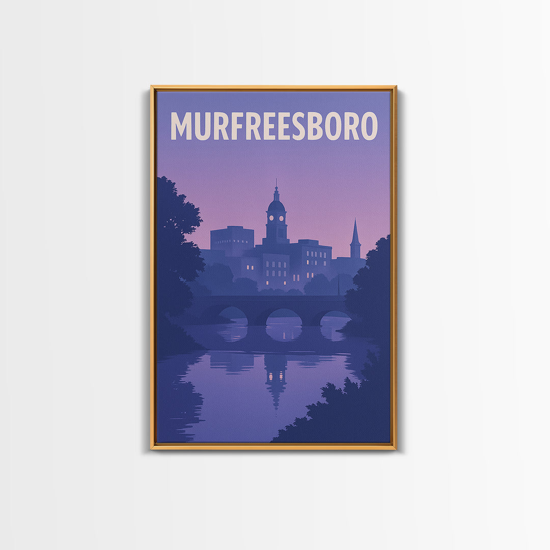 Murfreesboro Tennessee Travel Poster, Canvas Print, Classic Poster Art, Murfreesboro Poster Print, Skyline Art, Watercolor Downtown Skyline