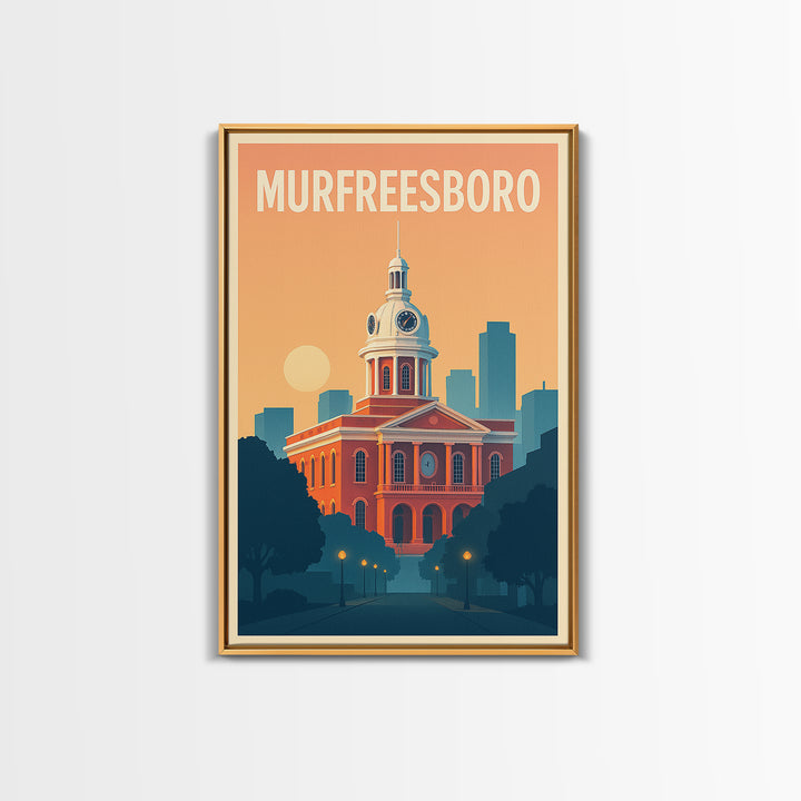 Murfreesboro Travel Poster, Canvas Print, Retro Sunset Skyline Art, Murfreesboro Poster Print, Fine Art Print, Travel Wall Decor