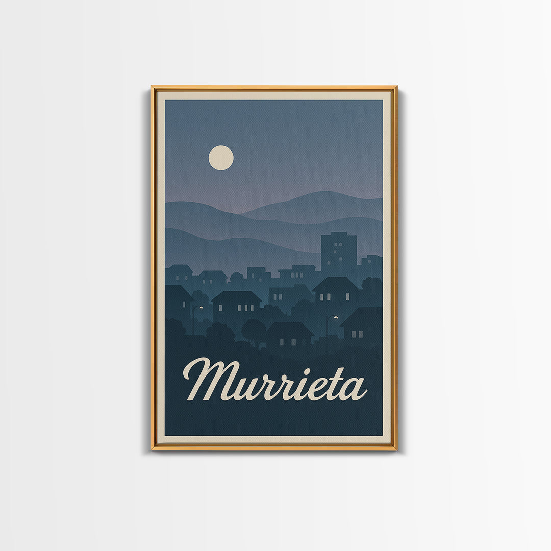 Murrieta Travel Poster, Framed Canvas Print, Mid Century City Wall Art, Murrieta Art Print, Gift For Travelers, Vintage City Poster