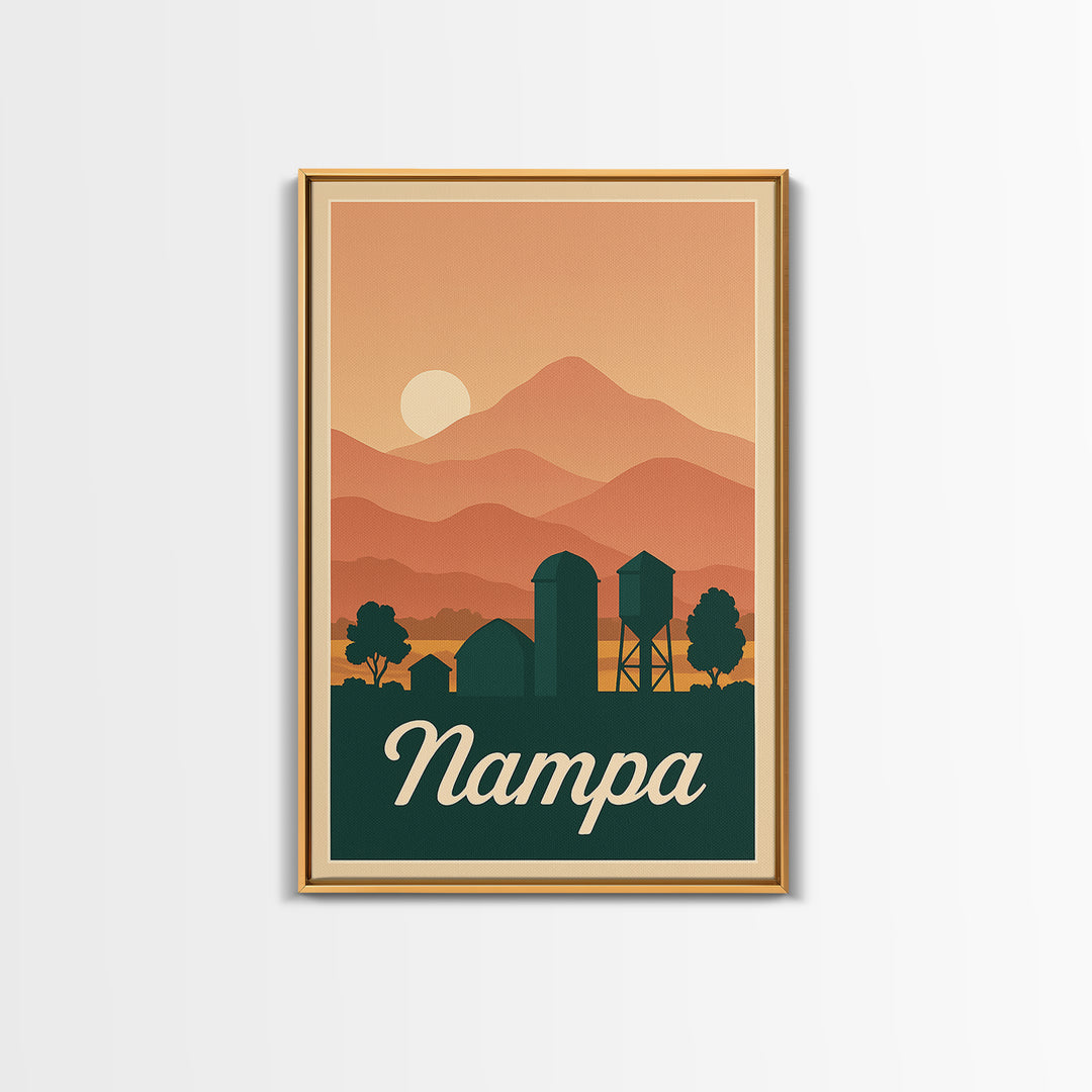 Nampa Idaho Travel Poster, Canvas Print, Retro Sunset Skyline Art, Nampa Poster Print, City Art Print, City Travel Prints, Fine Art Print