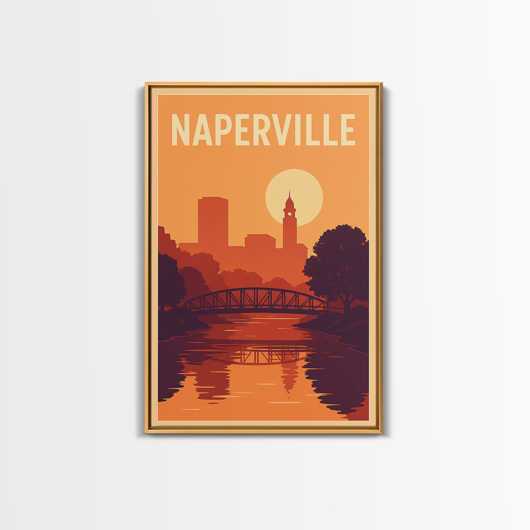 Naperville Travel Poster, Canvas Print, Mid Century City Wall Art, Naperville Poster Print, Retro Travel Print, Home Office Decor