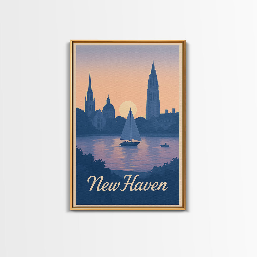 New Haven Travel Poster, Framed Canvas Print, Classic Travel Poster Art, New Haven City Art, Gift For Travelers, Vintage Travel Print
