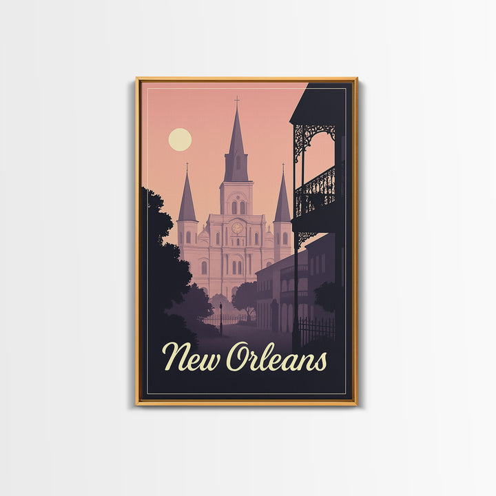 New Orleans Travel Poster, Canvas Print, Retro Sunset Skyline Art, New Orleans City Art, Vintage City Poster, City Illustration