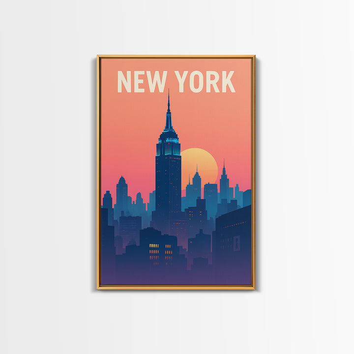 New York Travel Poster, Framed Canvas Print, Classic Travel Poster Art, New York Poster Print, Watercolor Skyline, Travel Art Print