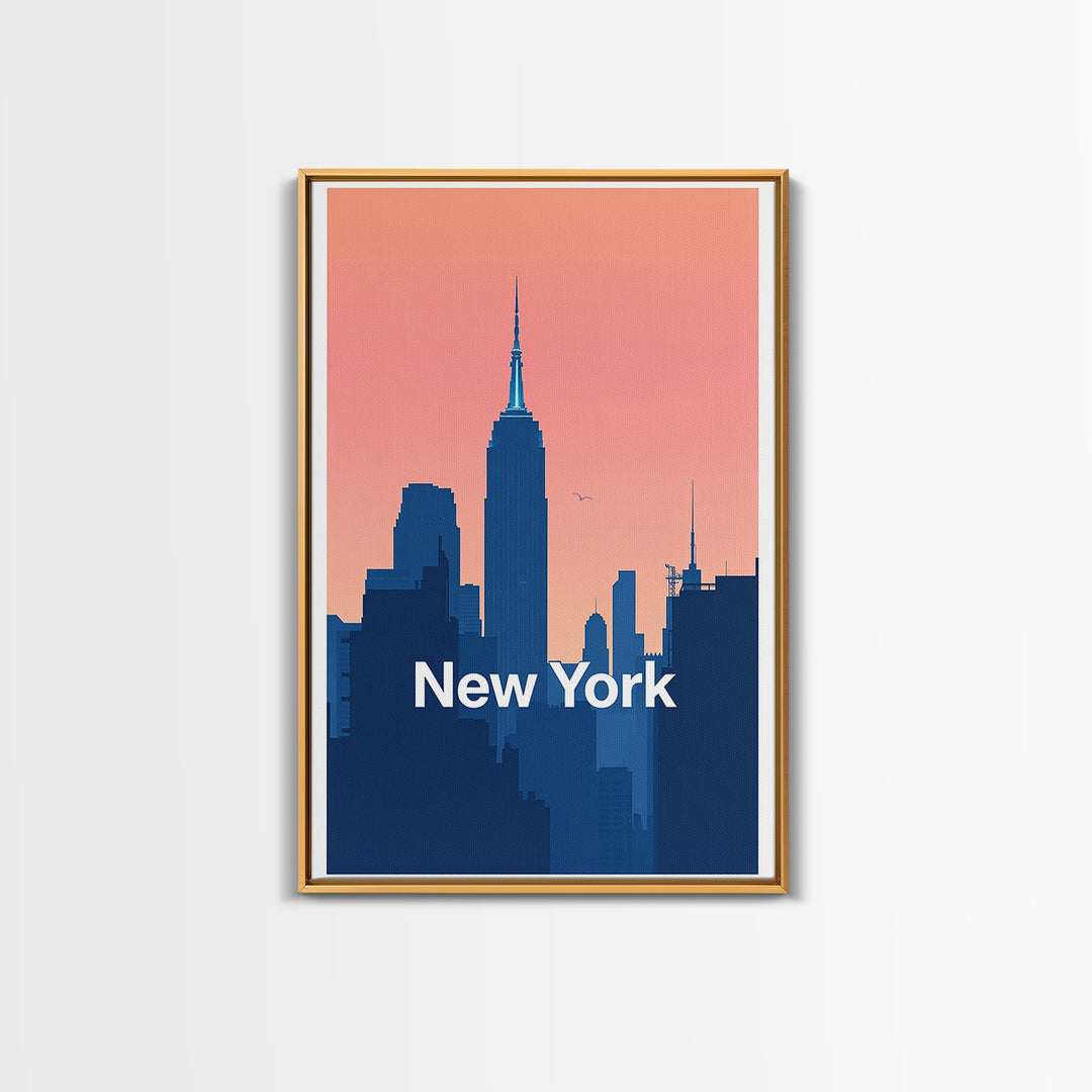 New York Travel Poster, Framed Canvas Print, Retro Sunset Skyline Art, New York City Art, City Art Print, Modern Wall Decor, Poster Art