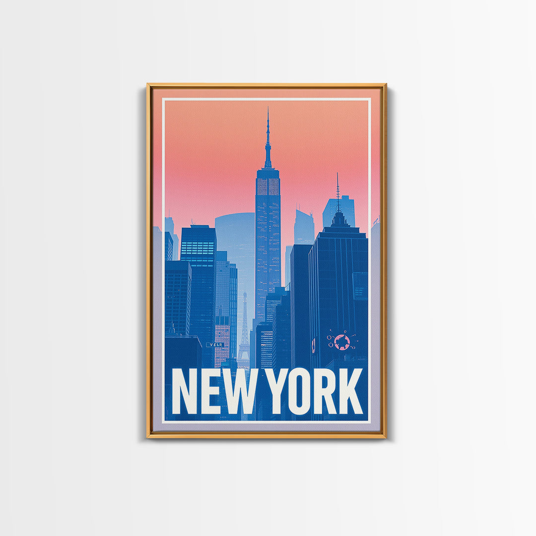 New York Travel Poster, Framed Canvas Print, Classic Travel Poster Art, New York City Art, Travel Poster Art, Watercolor Skyline