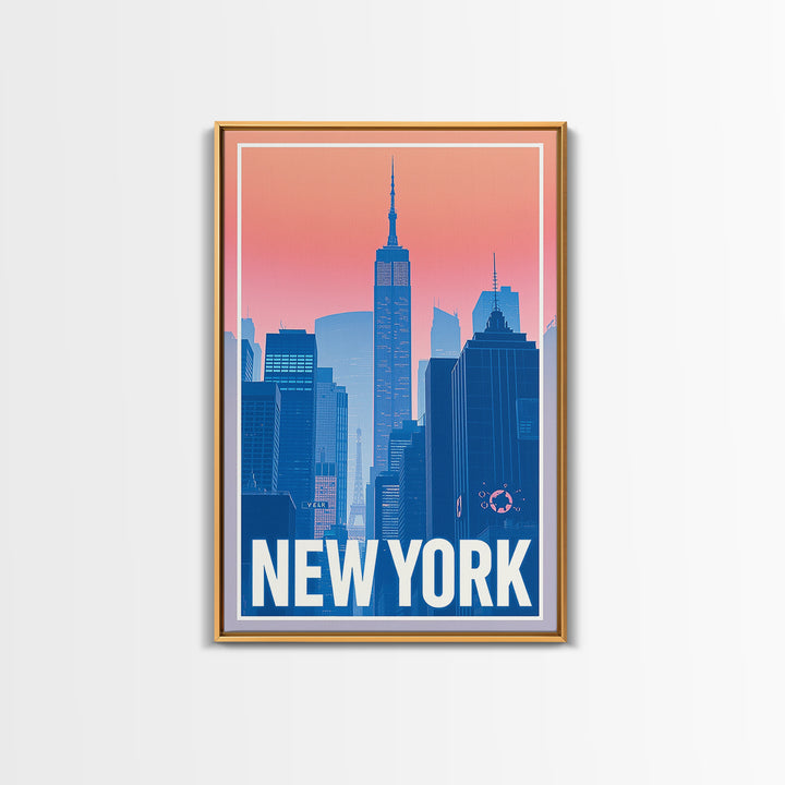 New York Travel Poster, Framed Canvas Print, Classic Travel Poster Art, New York City Art, Travel Poster Art, Watercolor Skyline