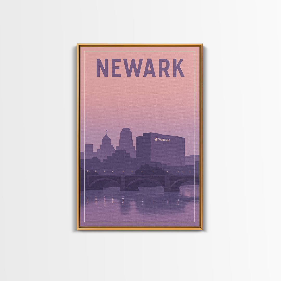 Newark New Jersey Travel Poster, Canvas Print, Mid Century City Wall Art, Newark Art Print, Watercolor City Skyline, Art Print