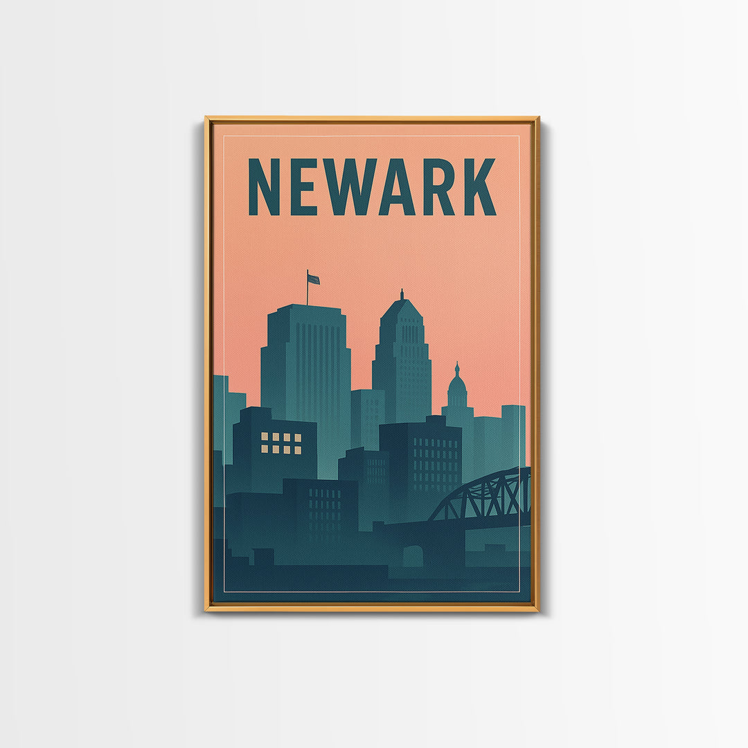 Newark Travel Poster, Canvas Print, Mid Century City Wall Art, Newark Art Print, Vintage City Art, Travel Art Print, City Illustration