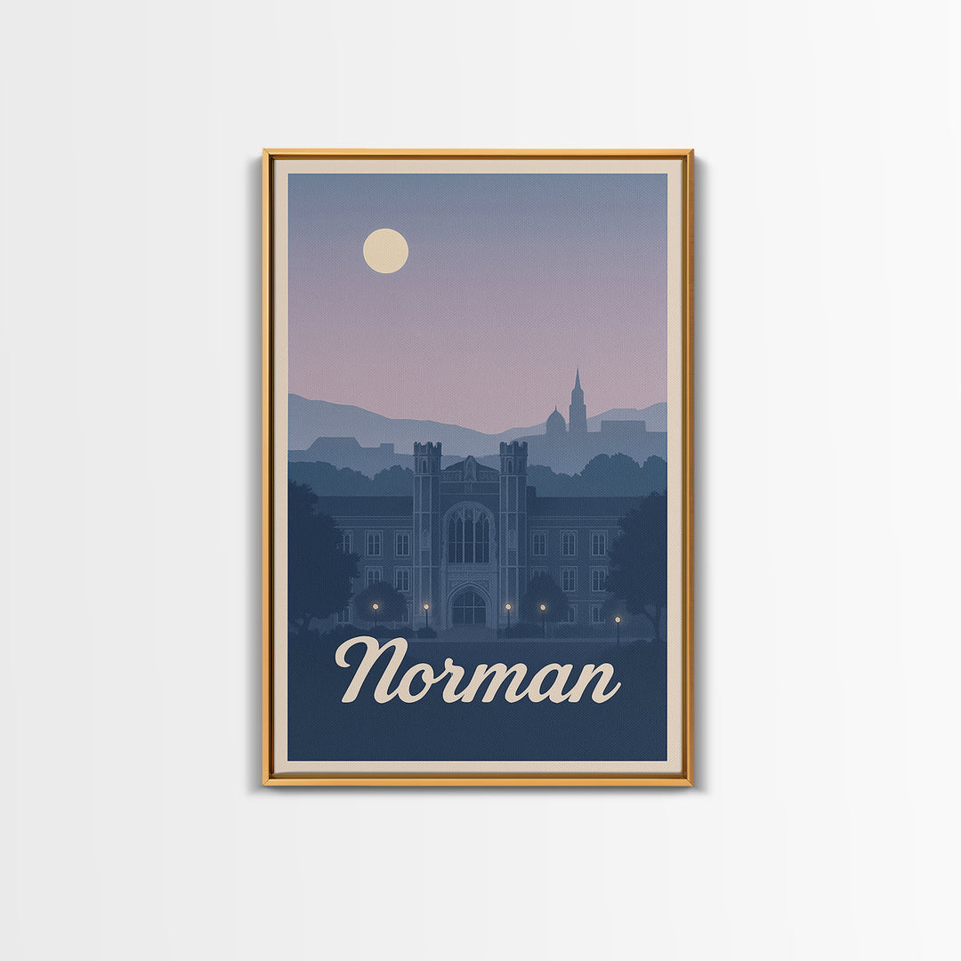 Norman Travel Poster, Framed Canvas Print, Classic Travel Poster Art, Norman City Art, Retro Travel Print, Mid Century Wall Art