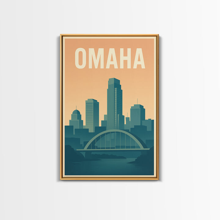 Omaha Travel Poster, Framed Canvas Print, Mid Century City Wall Art, Omaha Wall Art, Travel Wall Decor, Mid Century Wall Art, Wall Art