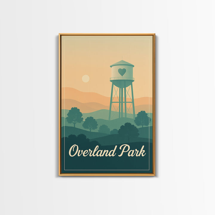 Overland Park Kansas Travel Poster, Canvas Print, Retro Sunset Skyline Art, Overland Park Art Print, Wanderlust Decor, Watercolor Cityscape