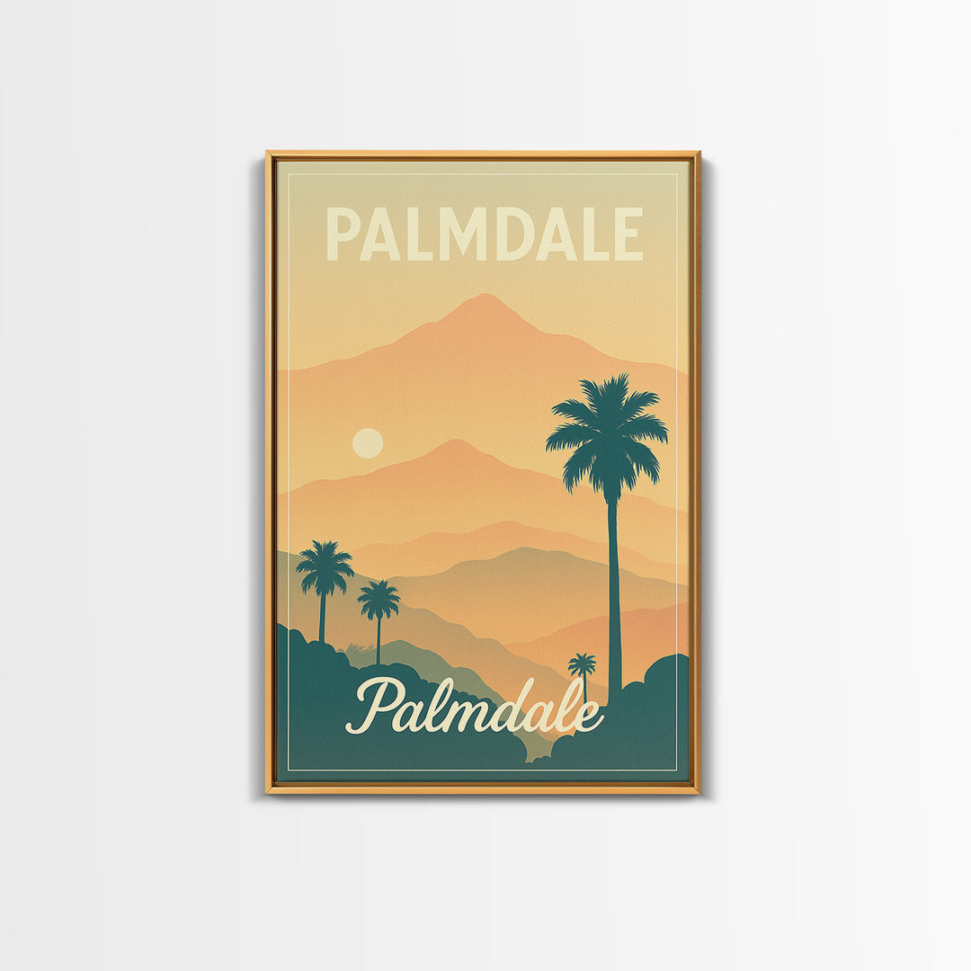 Palmdale California Travel Poster, Canvas Print, Retro Sunset Skyline Art, Palmdale Poster Print, Wanderlust Decor, Travel Art, City Poster