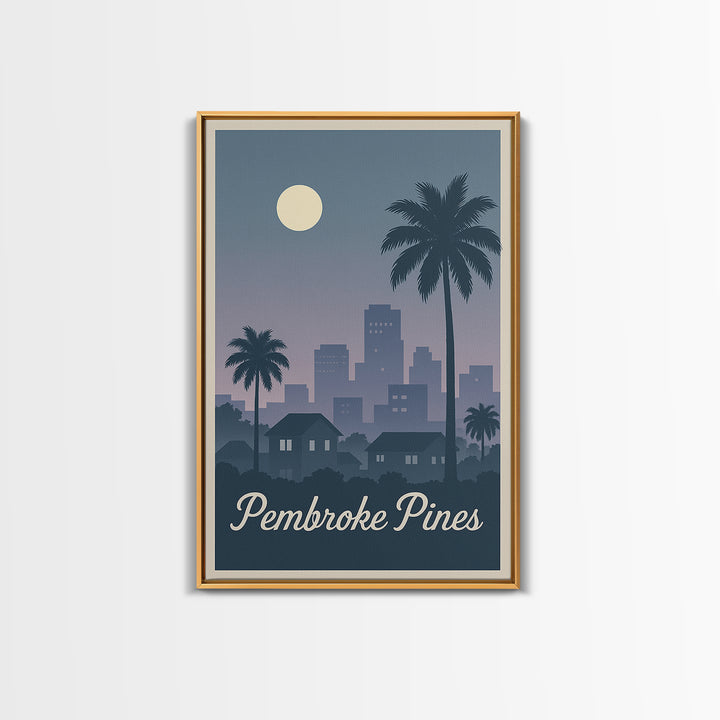Pembroke Pines Florida Travel Poster, Canvas Print, Retro Sunset Skyline Art, Pembroke Pines Art Print, Wanderlust Decor, Modern Wall Decor