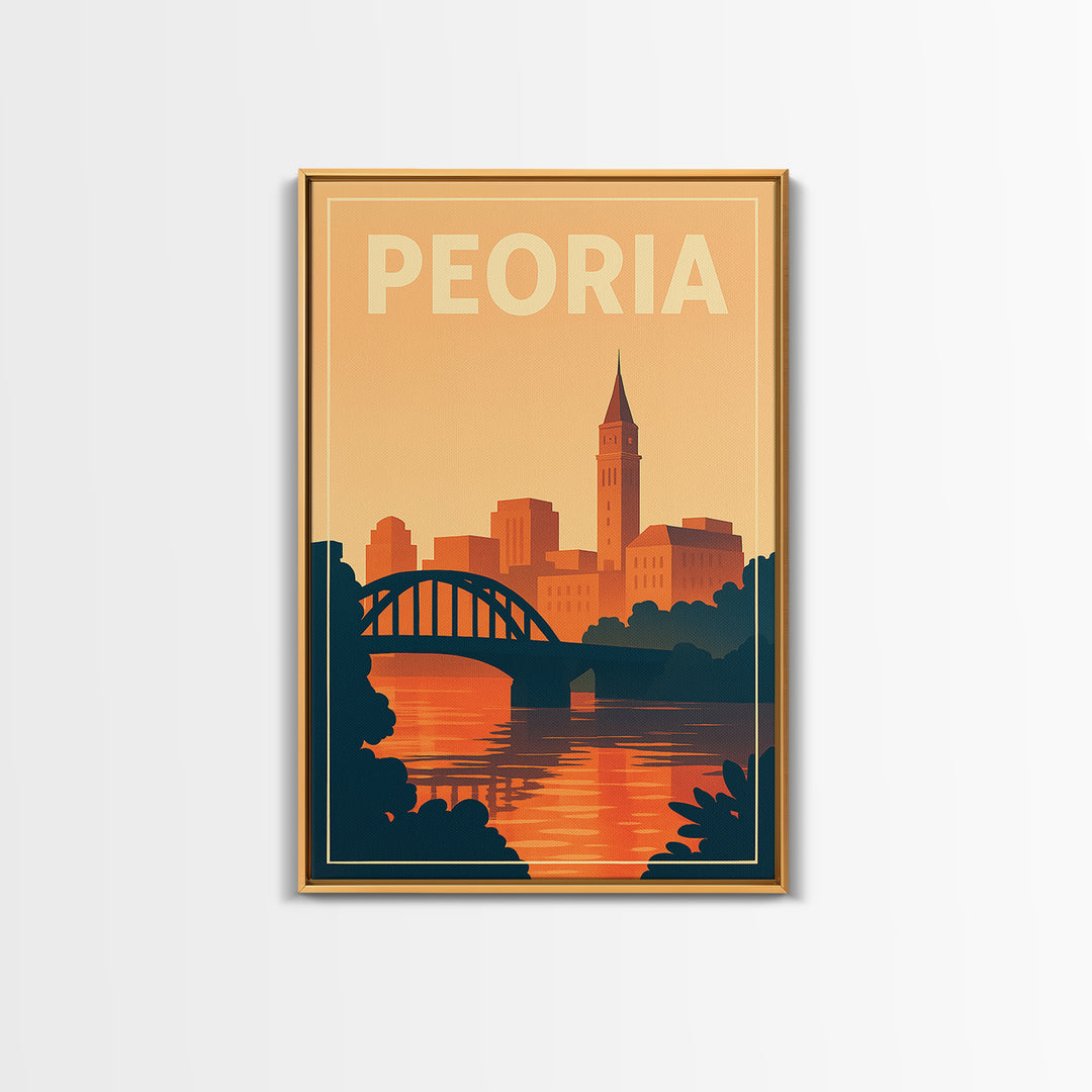 Peoria Travel Poster, Framed Canvas Print, Classic Travel Poster Art, Peoria Poster Print, Vintage Travel Art, Travel Wall Art