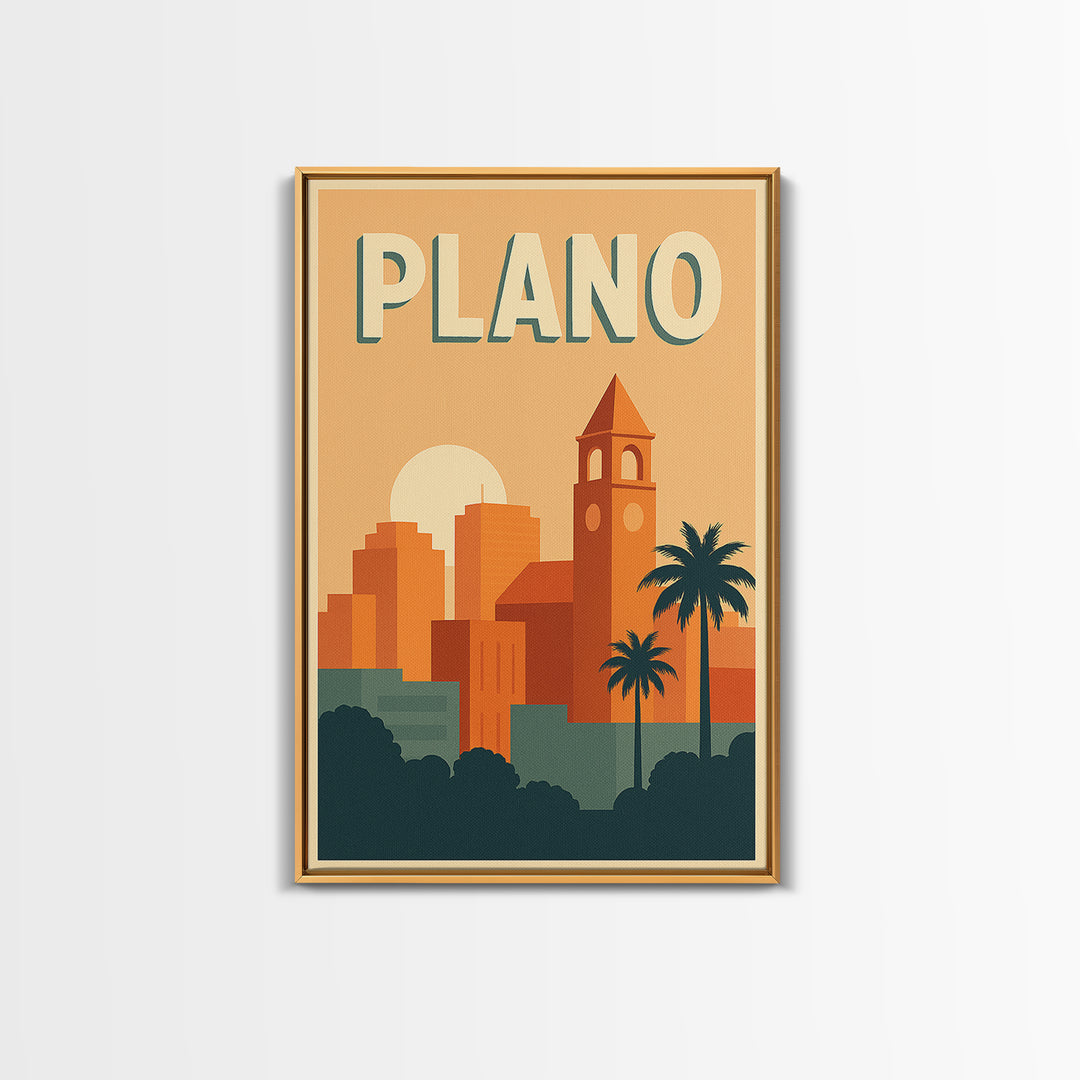 Plano Travel Poster, Canvas Print, Mid Century City Wall Art, Plano Travel Art, Travel Poster Set, Travel Art Print, Travel Wall Decor