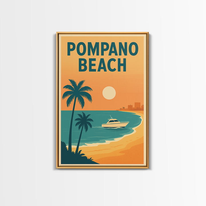 Pompano Beach Travel Poster, Framed Canvas Print, Classic Travel Poster Art, Pompano Beach Poster Print, Modern Wall Decor, City Art Print