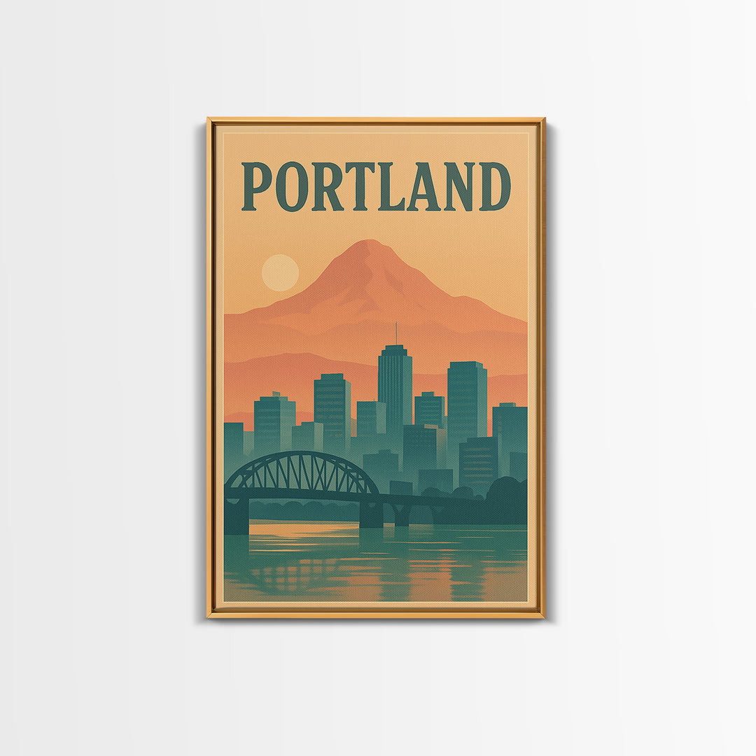 Portland Travel Poster, Framed Canvas Print, Mid Century City Wall Art, Portland Poster Print, Fine Art Print, Vintage Travel Art