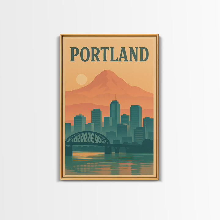 Portland Travel Poster, Framed Canvas Print, Mid Century City Wall Art, Portland Poster Print, Fine Art Print, Vintage Travel Art