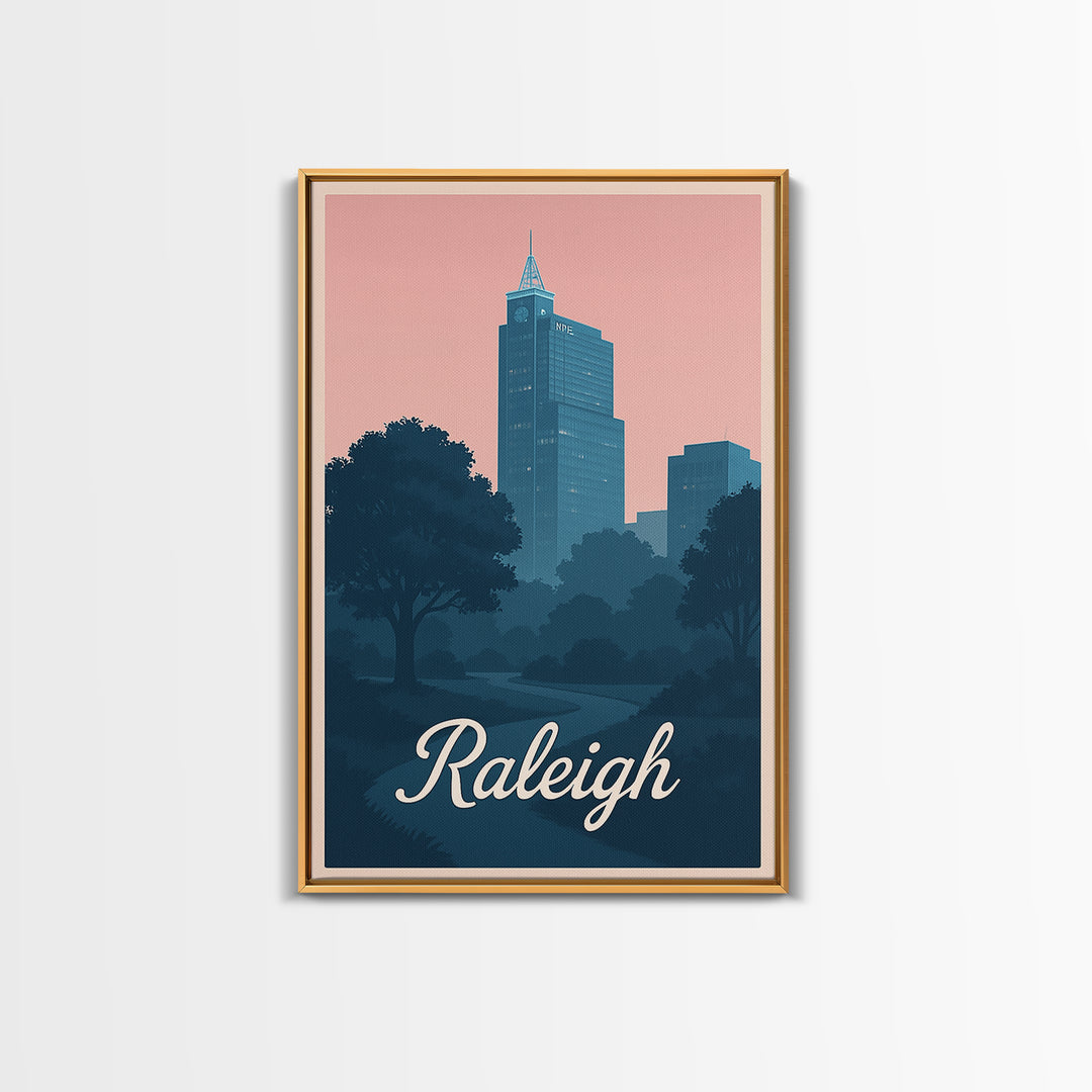 Raleigh Travel Poster, Framed Canvas Print, Classic Travel Poster Art, Raleigh Wall Art, Travel Poster Art, Vintage Travel Art