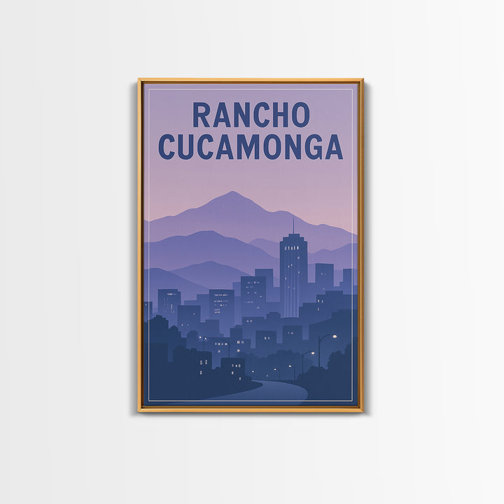 Rancho Cucamonga California Travel Poster, Framed Canvas Print, Retro Sunset Skyline Art, Rancho Cucamonga Poster Print, Eclectic Wall Decor