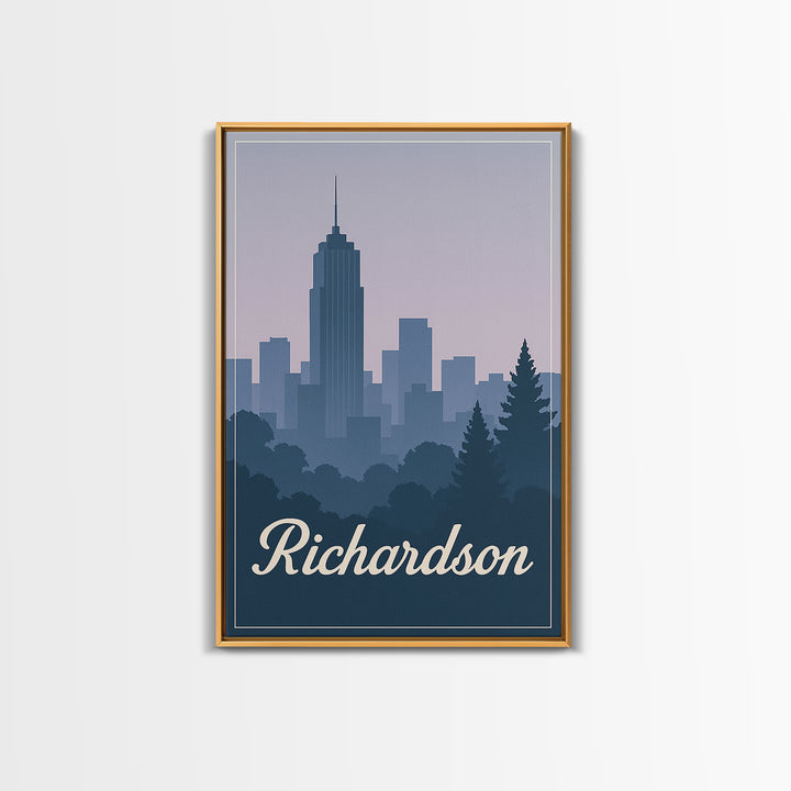 Richardson Travel Poster, Canvas Print, Retro Sunset Skyline Art, Richardson Wall Art, Home Office Decor, Wanderlust Decor, Poster Art