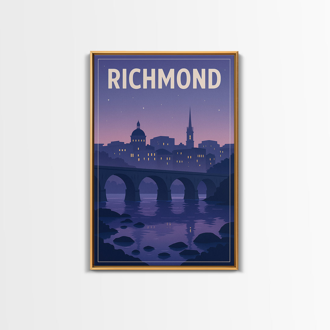 Richmond Travel Poster, Canvas Print, Retro Sunset Skyline Art, Richmond City Art, Vintage City Art, Vintage Travel Print, Landscape Art