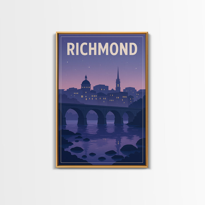 Richmond Travel Poster, Canvas Print, Retro Sunset Skyline Art, Richmond City Art, Vintage City Art, Vintage Travel Print, Landscape Art