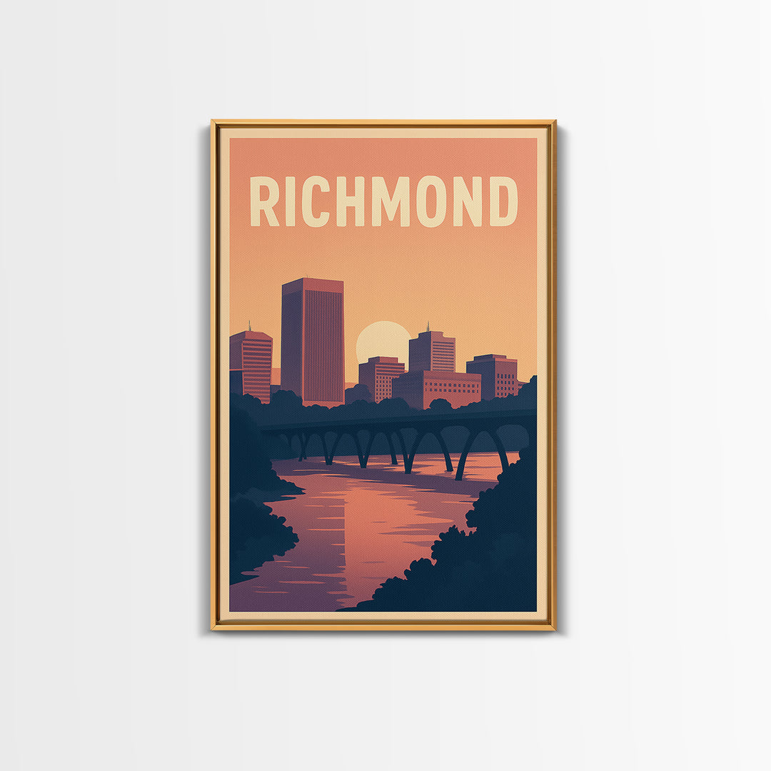 Richmond Travel Poster, Framed Canvas Print, Mid Century City Wall Art, Richmond City Art, Retro Travel Print, Home Office Decor