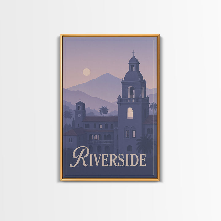 Riverside Travel Poster, Framed Canvas Print, Classic Travel Poster Art, Riverside Wall Art, Eclectic Wall Decor, City Illustration