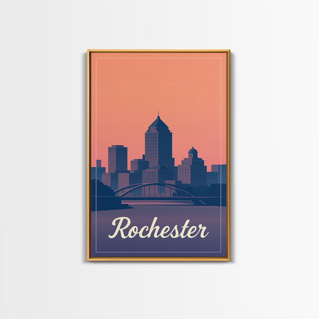 Rochester Travel Poster, Framed Canvas Print, Mid Century City Wall Art, Rochester Poster Print, Eclectic Wall Decor, Travel Art Print