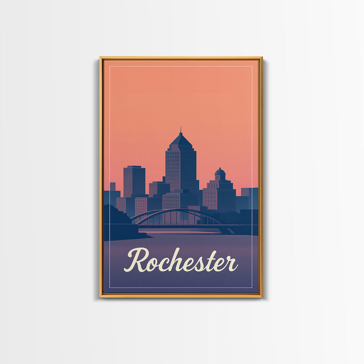 Rochester Travel Poster, Framed Canvas Print, Mid Century City Wall Art, Rochester Poster Print, Eclectic Wall Decor, Travel Art Print