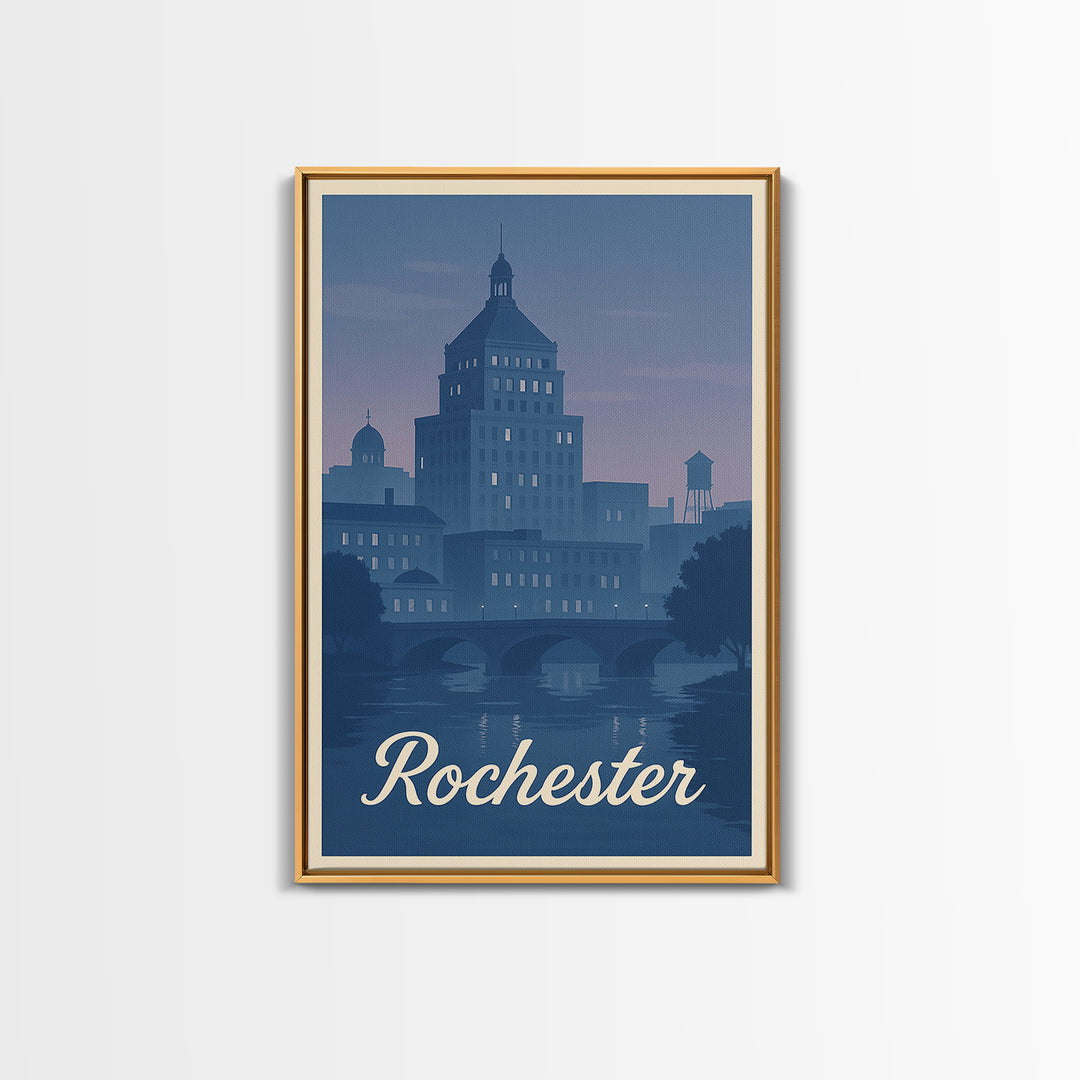 Rochester Travel Poster, Framed Canvas Print, Vintage Travel Poster Art, Rochester City Art, City Travel Prints, Vintage City Poster